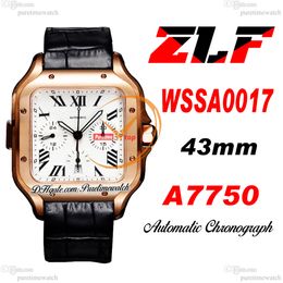 ZLF XL WSSA0017 ETA A7750 Automatic Chronograph Mens Watch 18k Rose Gold White Roman Dial Black Leather Strap Super Version Reloj Hombre Edition Puretime A01D