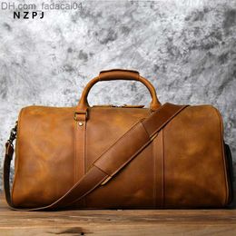 Duffel Bags Duffel Bags NZPJ Men's Retro Leather Travel First Layer Cowhide Large-capacity Business Trip Handbag Shoulder Messenger Z230704