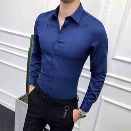 Men's Casual Shirts High Quality Men Shirt Long Sleeve Solid Formal Business Slim Fit Brand Man Dress s Social Turn-Down Collar 6Colors Z230705