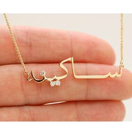 Pendant Necklaces Arabian Name Necklace with CZ Stone Personalized Custom Jewelry 18k Gold Arabic Dainty 230704