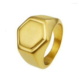 Cluster Rings Men Gold Matte Hexagon Ring 316L Stainless Steel Black Colour Geometric Simple Jewellery For Women Drop