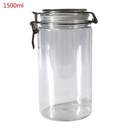Fabric 4 Sizes Plastic Round Clip Top Storage Jar with Airtight Seal Lid Kitchen Food Container Tableware Preserving Cosmetic Organiser
