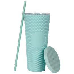 Tumblers 24Oz Studded Matte Cup Tumbler With lid And Straw Bling Plastic Cup Double Wall Insulated Reusable Textured Venti Cup 230703