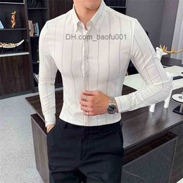 Men's Casual Shirts High Quality Men Dress Shirt Long Sleeve Vertical Stripes Slim Fit Casual Formal Wear Business s Clothes Z230705