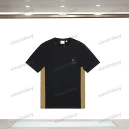 xinxinbuy Men designer Tee t shirt 23ss Panelled plaid Letter jacquard short sleeve cotton women white black blue S-3XL