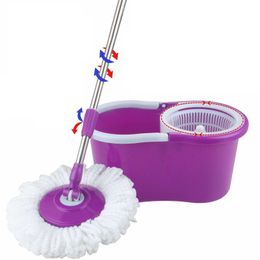 Secchio per mop per pavimenti facile da pulire a 360 ° 2 teste Testa rotante rotante in microfibra Viola