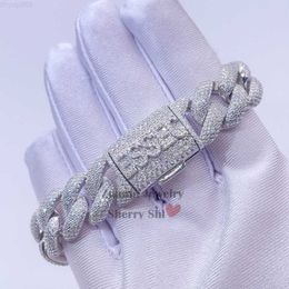 Designer Jewellery 15mm 925 sterling silver vvs moissanite diamond custom name clasp lock cuban bracelet hip hop