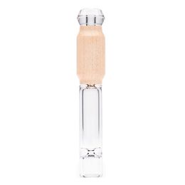 Cool Natural Wood Thick Glass Smoking Portable Herb Tobacco Catcher Taster Bat One Hitter Philtre Mouthpiece Tip Cigarette Holder Handpipes Dugout Pipes DHL