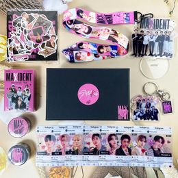 Adhesive Stickers Kpop Stray Kids MAXIDENT Gift Box Set StrayKids Album Pocards Lomo Card Sticker Lanyard Keychains Fans Gifts 230703