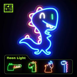 Lights Icelaw Night Neon Sign Festive Party Decoration LED Dinosaur Light For Children Gift Bedroom Hanging HKD230704