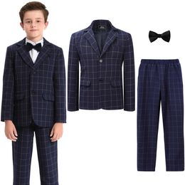 Suits Suit for Kids Boys Wedding Plaid Teenager Formal Easter Tuxedo Bowtie Children Blazer Flower Party Performance Costume 3PCSHKD230704