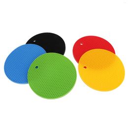 Table Mats 5Pcs Round 7 Inch Silicone Trivet Mat Heat Resistant Pot Holders Yellow Black Red Blue Green