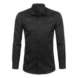 Men's Casual Shirts Black Mens Bamboo Fibre Shirts Brand Casual Slim Fit Long Sleeve Dress Non Iron Solid Chemise Homme 4XL Z230707