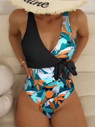 Women's Swimwear Women Printed One Piece Sexy Swimsuit V Neck Summer Beach Wear Bathing Suit Female Bodysuit Bathers Swimming Beachwear