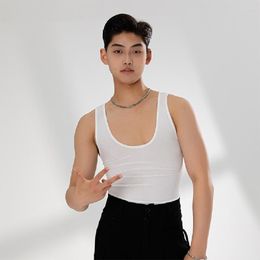 Stage Wear Sleeveless Deeep O Neck Tops Male Latin Dance Cloth For Men Dresses Competition Ballroom Dancing Costume YD86