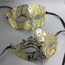 Luxury Metal Filigree Rhinestones Venetian Party Mask Masquerade Couple Lovers XMAS Event Wedding Mask Lot L230704