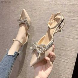 Clear Heels Beige Heeled Sandals Buckle Strap Comfort Shoes for Women Med 2022 Summer Black Girls Closed Medium New Pointed Stil L230704