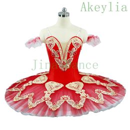 Adult red gold professional ballet tutu pancake ballerina stage pancake custome for girls Ballet performance custome competition d320G