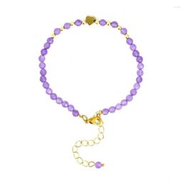 Charm Bracelets KFT 14K Gold Plated Natural 4mm Faceted Crystal Beads Stone Heart Shape For Women Girls Adjustable Jewellery