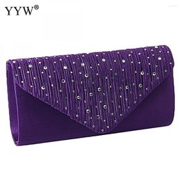 Evening Bags Satin Tiny Glass Beads Clutches For Women Fashion Purple Chain Shoulder Party Wedding Vintage Pearl Softback