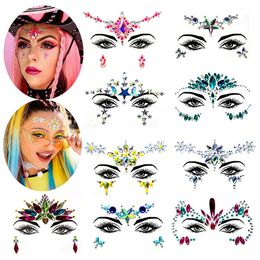 Body Glitter 9 Set 3D Face Crystal Jewels Tattoo Sticker Fashion Gems Gypsy Festival Adornment Party Beauty Makeup Stickers 230801