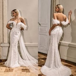 Luxury Mermaid Wedding Dresses Sexy Off Shoulder Appliques Lace Bridal Gowns Custom Made Backless Sweep Train Robe De Mariee