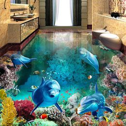 Wallpapers Custom Mural Wallpaper 3D Sea World Dolphin Po Murals Bedroom Bathroom PVC Self Adhesive Waterproof Wall Papers Sticker 3 D