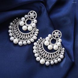 Stud Earrings Luxury Cutout Pearl Boho Shiny Gorgeous White Jewellery For Women Vintage Design Premium Party Accessories