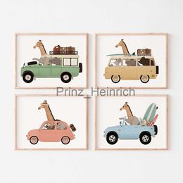 Wallpapers Funny Safari Animals Elephant Giraffe Poster Canvas Painting Nursery Wall Art Print Child Room Picture Nordic Kids Bedroom Decor J230704