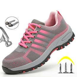 Boots Pink Women Safety Shoes Steel Toe Outdoor Work Mesh Anti smashing Construction Sneaker Female Shoe 230703