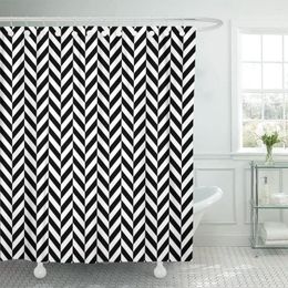 Shower Curtains Pattern Black And White Herringbone Retro Vintage Abstract Carpet Curtain Waterproof Polyester Fabric 72 X Inches Set