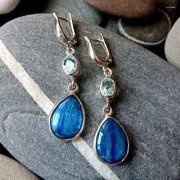 Dangle Earrings Trendy Water Droplets Blue Zircon Women Delicate Silver Colour Sea Stone For Wedding Jewellery