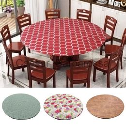 Table Cloth Waterproof Round Fitted Tablecloth DustProof StainResistant Plastic Fitted Table Cover F Home Dining Room Elastic Table Cloth x0704