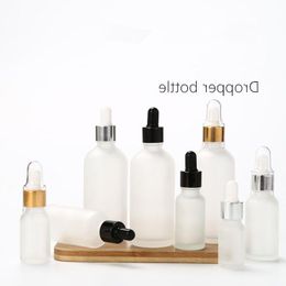 5/10/15/20/30ml Frost Glass Dropper Bottle Silver Gold Black Lid Cosmetic Packaging Container Essential Oil Bottles F2250 Nagjp