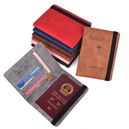 Skirt Elastic Band Leather Passport Cover Rfid Blocking for Cards Travel Passport Holder Wallet Document Organiser Case Men Women