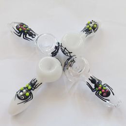Long 10cm Glass Smoke Tube Creative Coloured Painting Spider Transparent Portable Spoon Tube Smoke Burner
