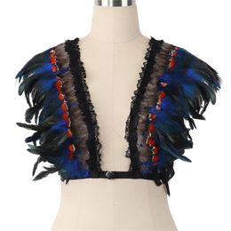 emmes Mode Sexy Plume bralette Haut Boho Lingerie Mad max Festival Rave Burning Man Soutien-Gorge Top cage harnais de danse 210o