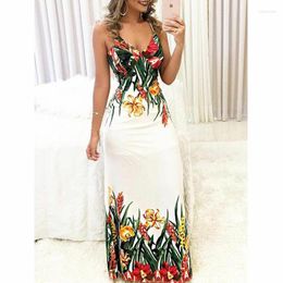 Casual Dresses Summer Women Boho Floral Printed Fashion Ladies Sleeveless Party Evening Long Maxi Dress 2023 Suspenders V-neck