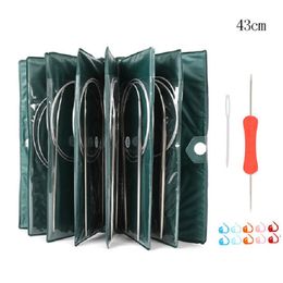 Racks 11 Sizes Stainless Steel Circular Knitting Needles Kit Yarn Weave Craft Diy Sewing Needle Set with Bag 43/ 65/ 80/100cm Length