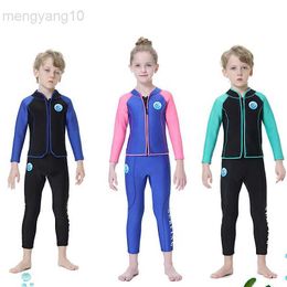 Wetsuits Drysuits Two-piece Suit 2.5MM Neoprene Wetsuits Kids Swimwears Diving Suits Long Sleeves Surfing Children Rash Guards Front Zipper Suit HKD230704
