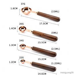 Measuring Tools Liquid Ingredients Measuring Spoons Cups Walnut Handle Portable Bartending Gadgets R230704