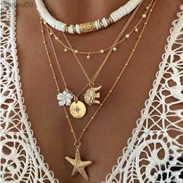 Necklace for Women Antique Round Soft Pottery Elephant Clavicle Chain Flower Starfish Multilayer Necklace Jewellery Wholesale L230704