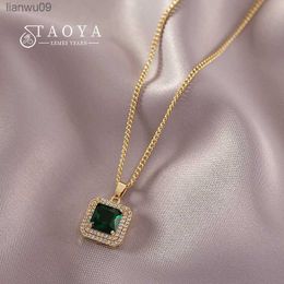 Luxurious Green Micro Set Zircon Geometric Square Pendant Short Necklace For Women's Sexy Neck chain Fashion Jewelry Accessories L230704