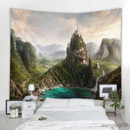 Tapestries Fantasy Castle Landscape Background Decoration Tapestry Curtain Wall Cloth Nordic Hippie Landscape Background R230704