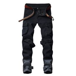 Men's Jeans Motorcycle New Trend Multi-pocket Punk Black Denim Trousers Female Fashion JSlim-fit Pants Stylish Denim Pants 20234C