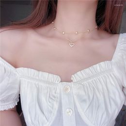 Pendant Necklaces UMQ Gold Color Double Layer Heart Necklace For Women Clavicle Chain Elegant Charm Wedding Jewelry