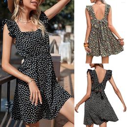 Skirts 2023 Summer Dresses Womens Beach Dress Cute Tie Back Ruffle Strap A Line Fit Mini Wrap Sundress Robe Femme