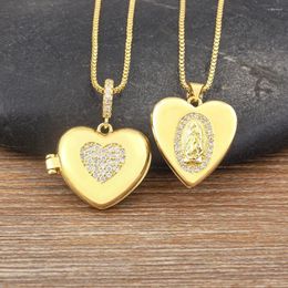 Chains AIBEF Round Heart Shape Virgin Mary Pendant Copper Zircon Women Openable Put Pictures Religious Pray Necklace Jewellery Mom's Gift