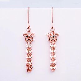 Dangle Earrings Original 585 Purple Gold Plated 14K Rose Star Long Tassel For Women Fashion Chinese Style Exquisite Jewellery