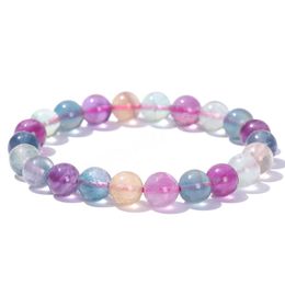 Natural Rainbow Fluorite Round Bead Bracelets Women Fashion Reiki Healing Crystal Energy Stretch Bangles For Yoga Jewellery